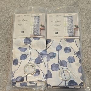 Fieldcrest Blue and White Accent Curtains with Leaf Pattern